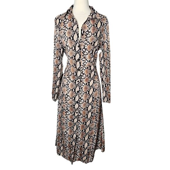 Brown Snake Print Duster button-up Shirtdress Size Small - Picture 10 of 11